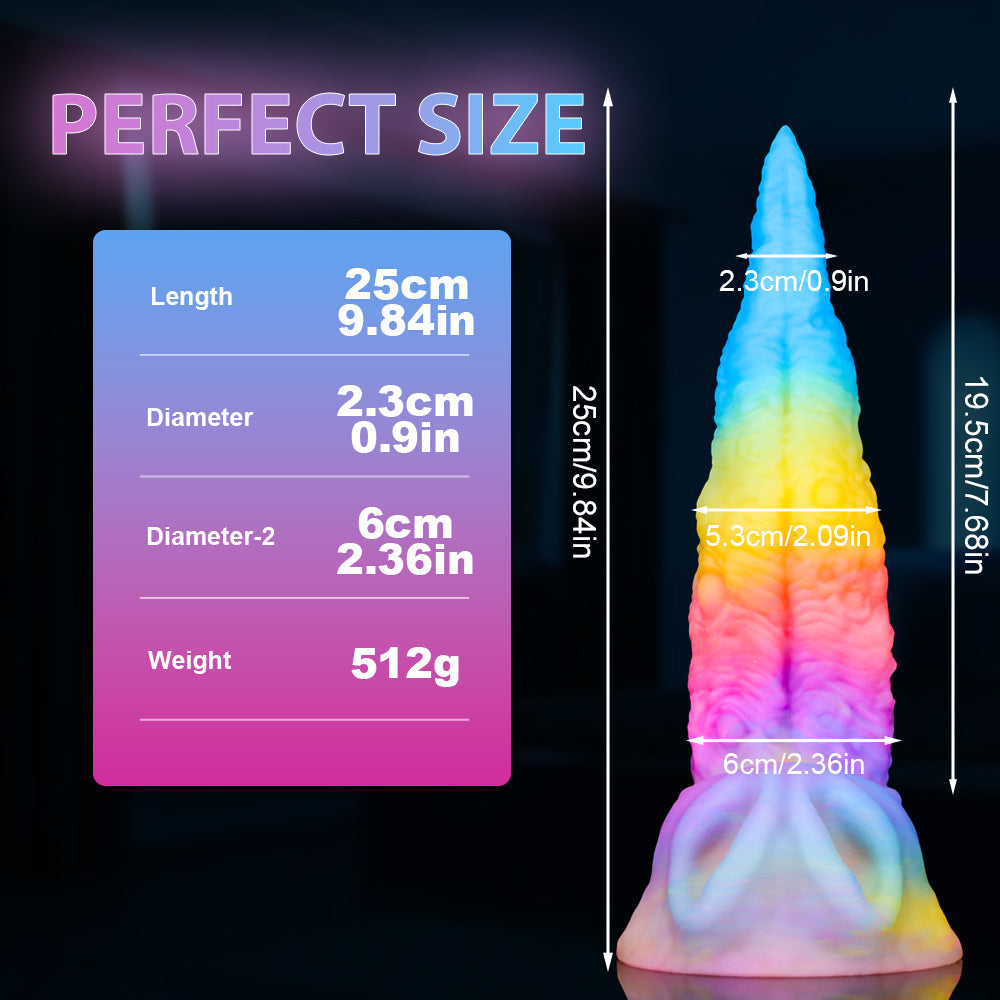Light up Rainbow Silicone Curved Tapered Dildo