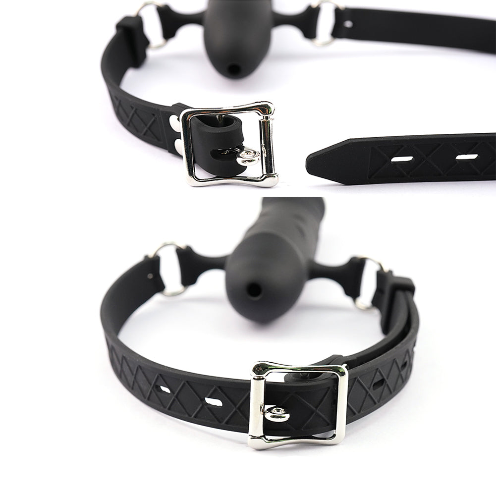 Black Silicone Double Head Dildo Gag