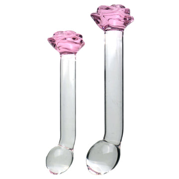 7 Inch Pink Rose Clear Glass Massager Dildo