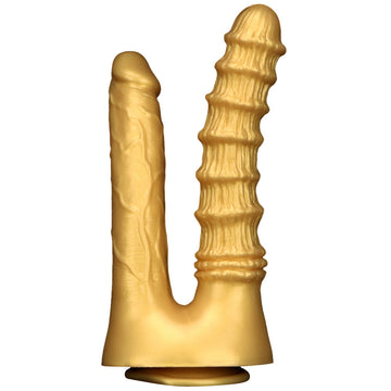 Gold Ribbed Texture Silicone Double Penetration Dildo