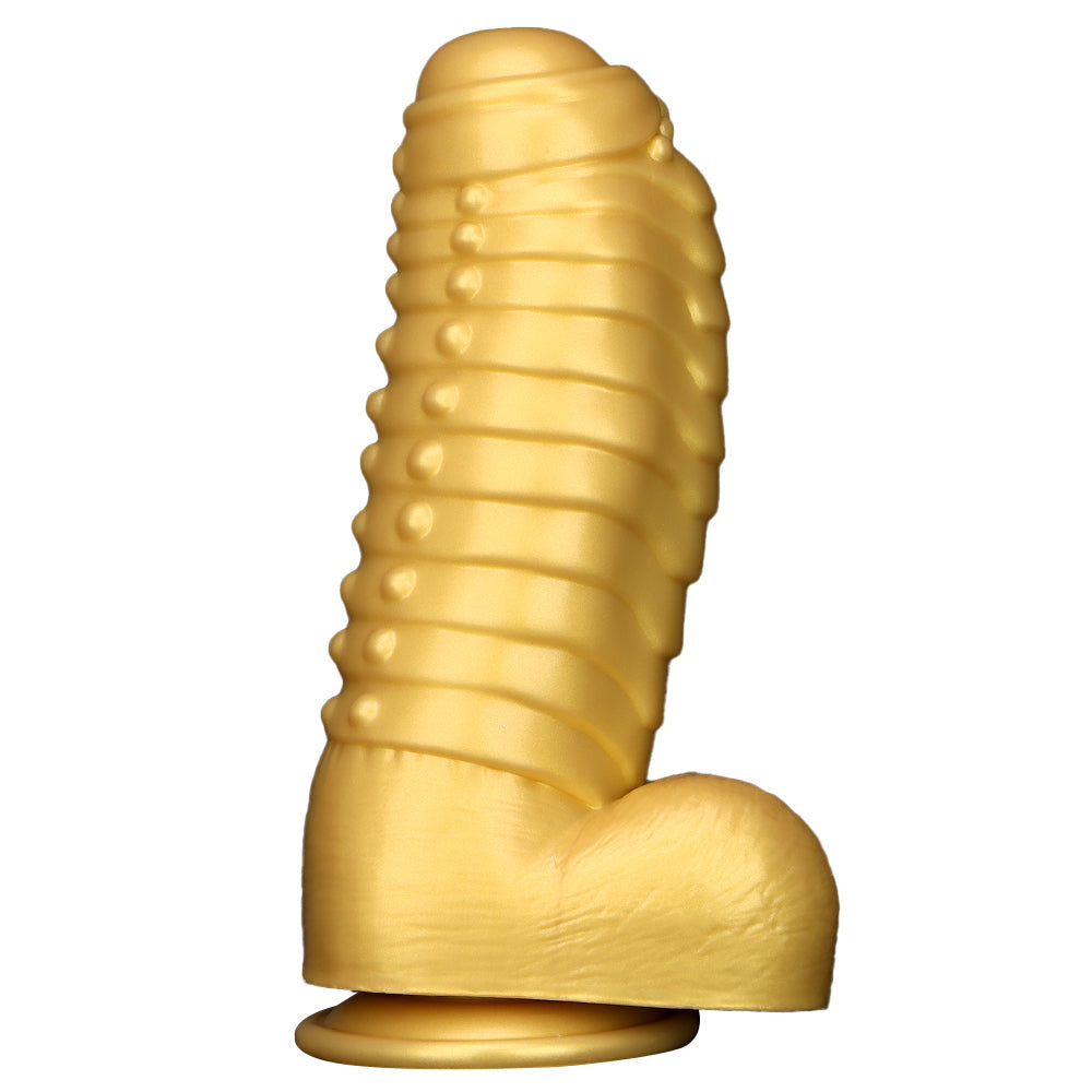 13 Inch Gold Huge Monster Textured Curved Dildo