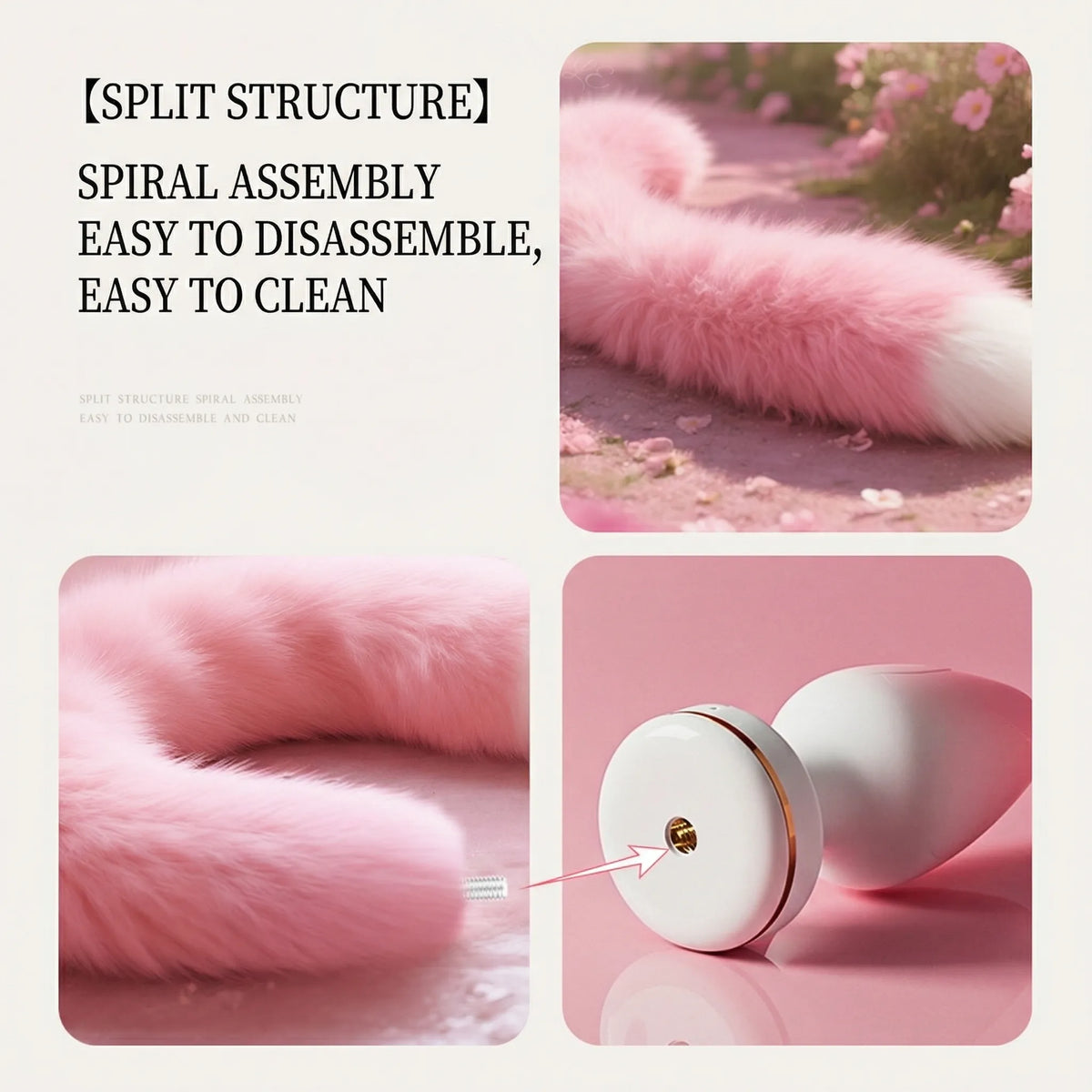 Pink Cute Furry Tail Vibrating Butt Plug