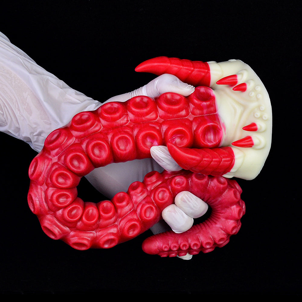 17 Inch Red Long Spiked Ribbed Tentacle Dildo