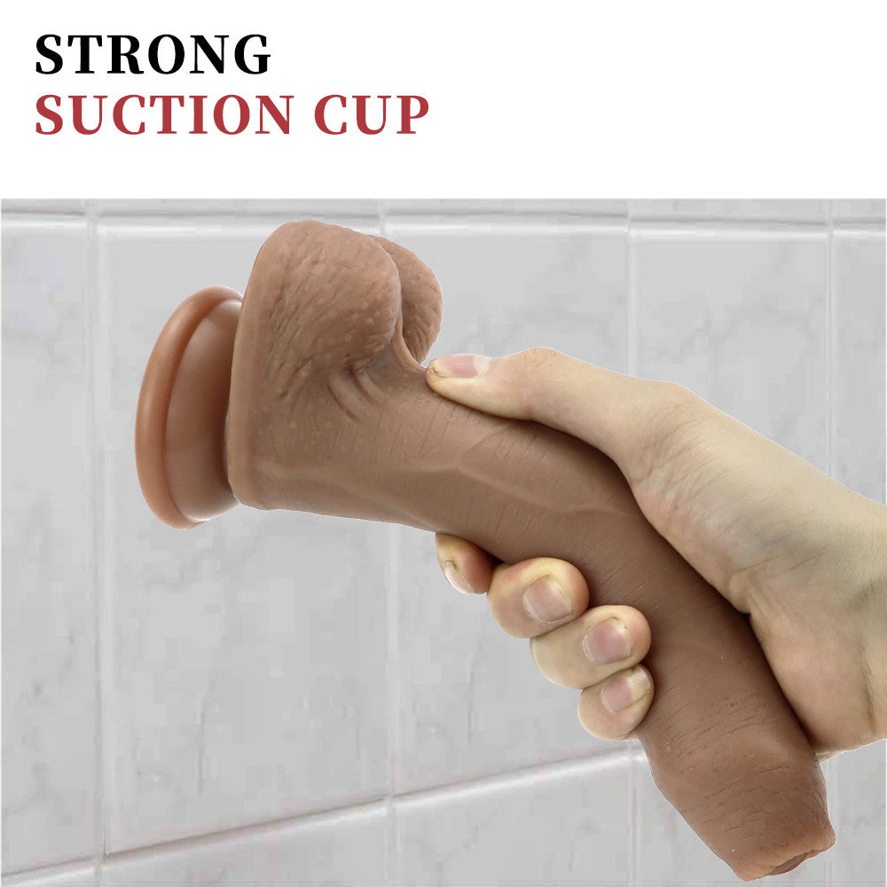 8 Inch Brown Suction Cup Realistic Dildo With Foreskin