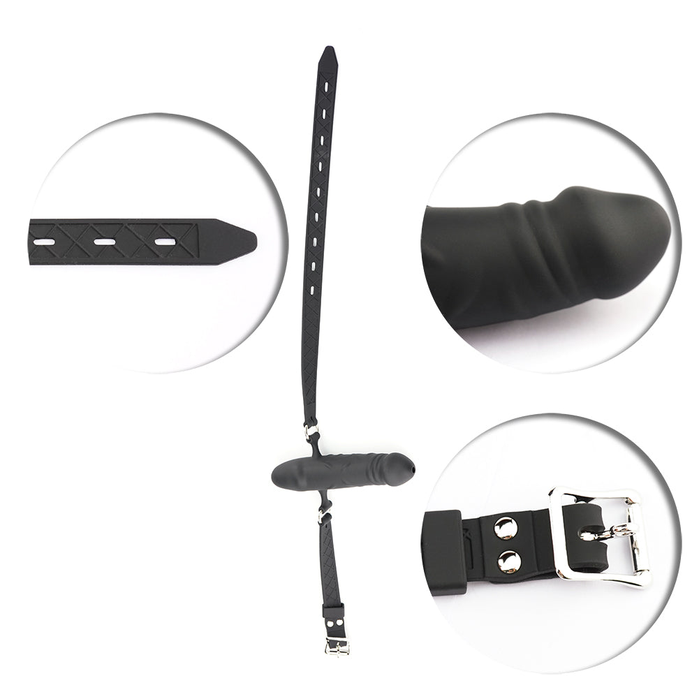 Black Silicone Double Head Dildo Gag