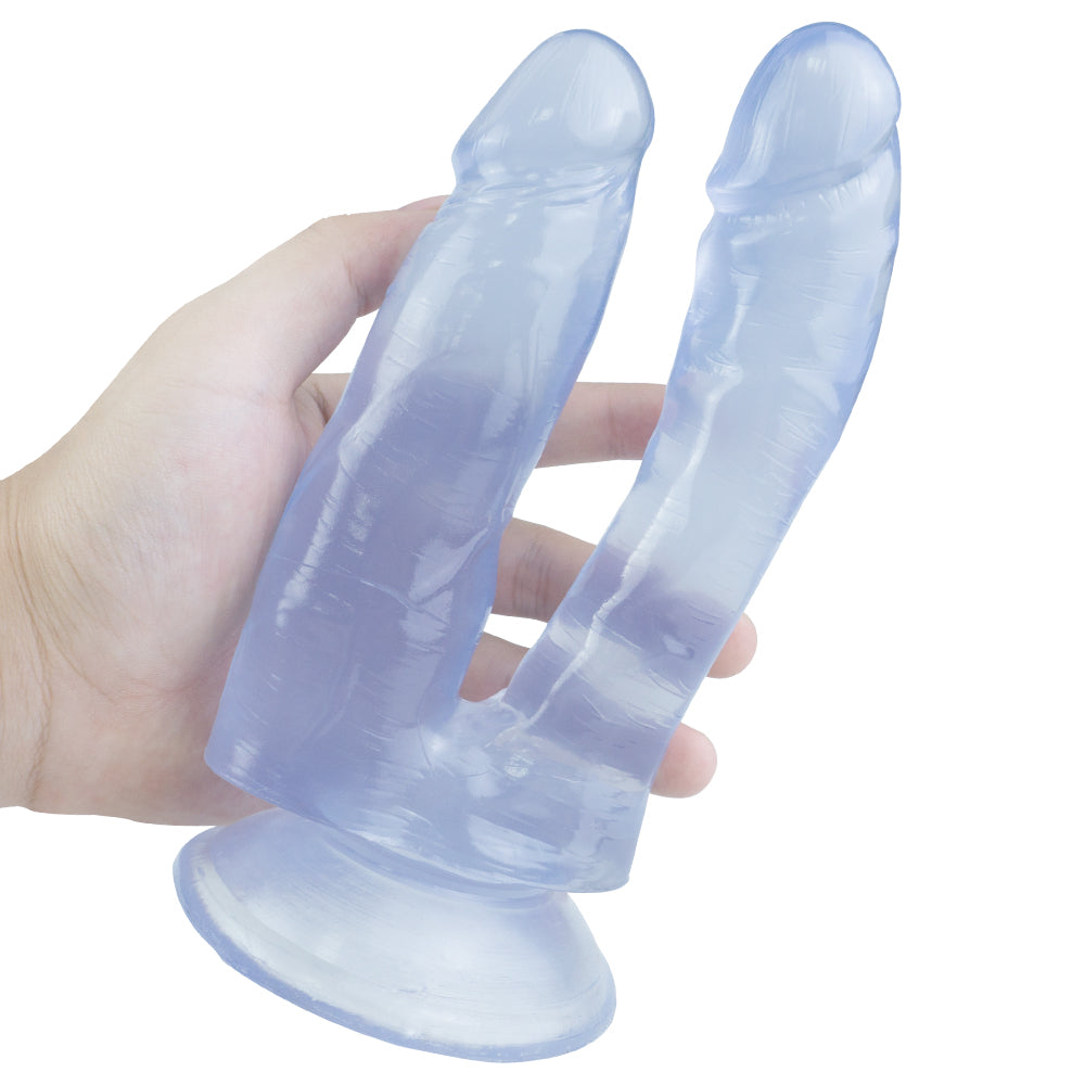 Blue Clear Jelly Silicone Double Penetration Dildo