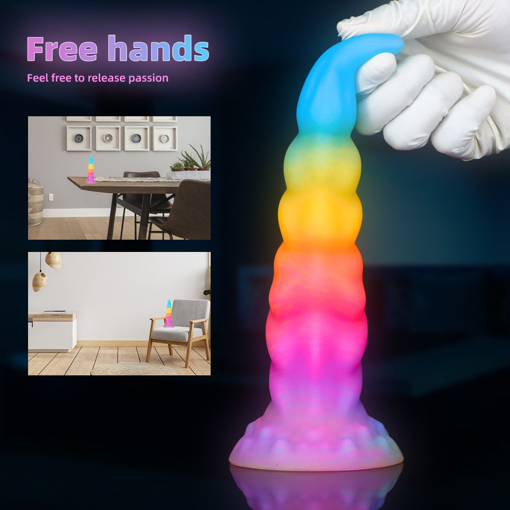 8 Inch Light up Rainbow Silicone Tapered Dildo