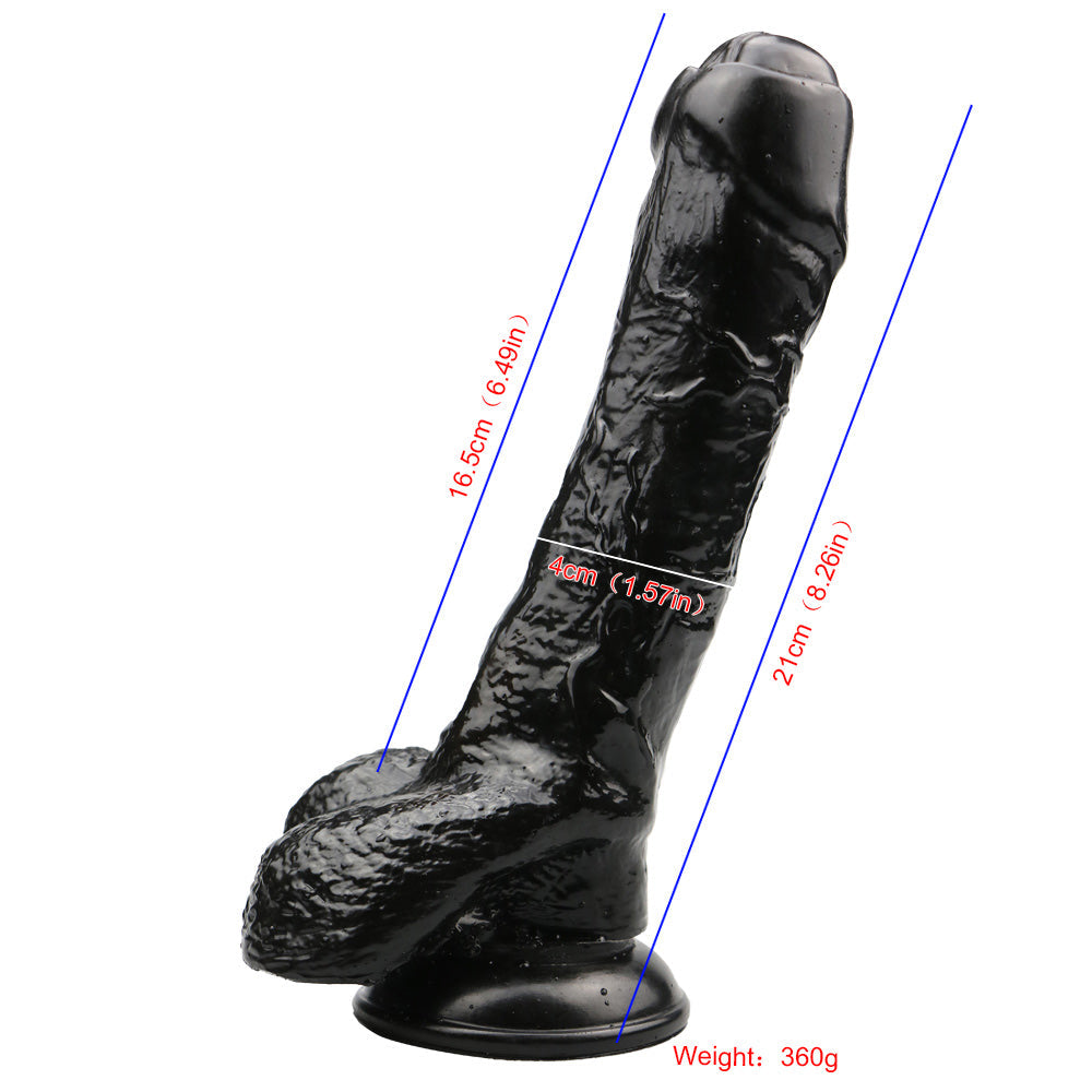 8.26 Inch Black Realistic Textured Dildo with Foreskin