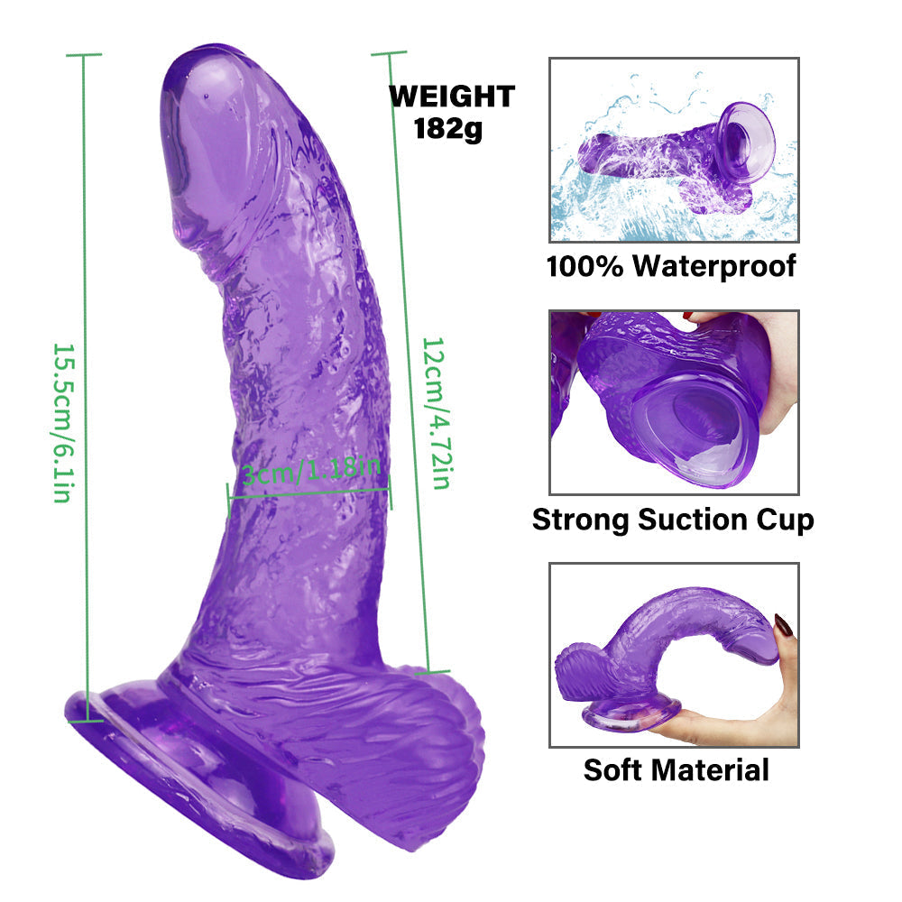 6 Inch Purple Jelly Clear Realistic Curved Dildo