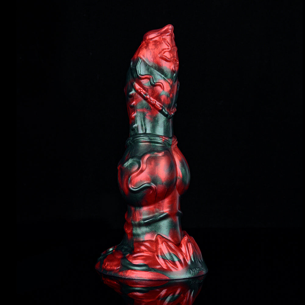 Red Black Fantasy Knot Textured Dog Dildo