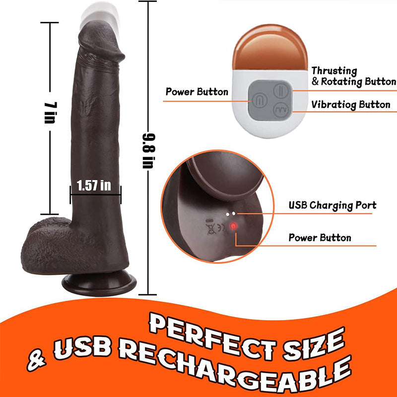 22.9 cm Black Heated Vibrating Thrusting Dildo
