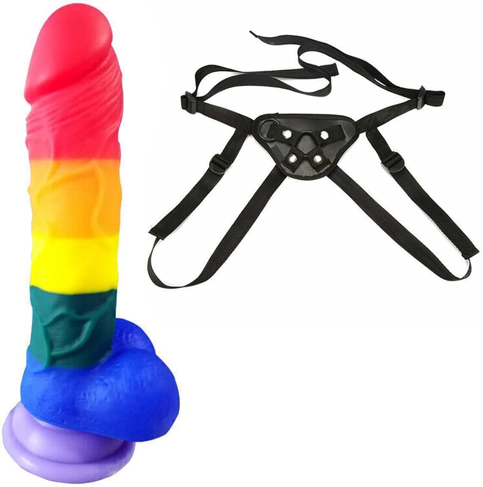 7.8 Inch LGBT Rainbow Silicone Strap on Dildo