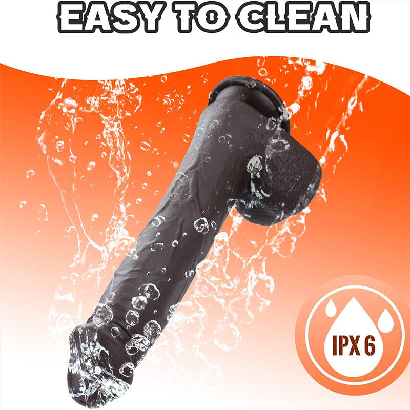 22.9 cm Black Heated Vibrating Thrusting Dildo