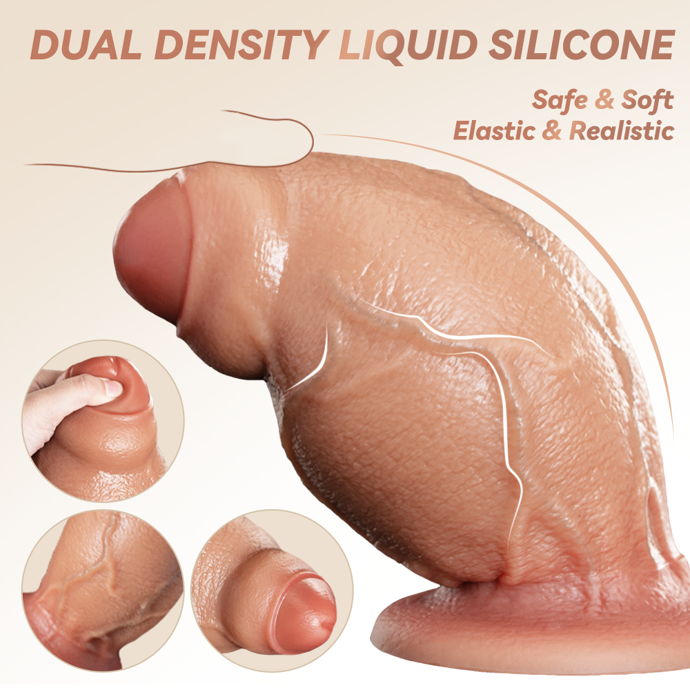 Realistic Fat Curved Silicone Uncircumcised Dildo