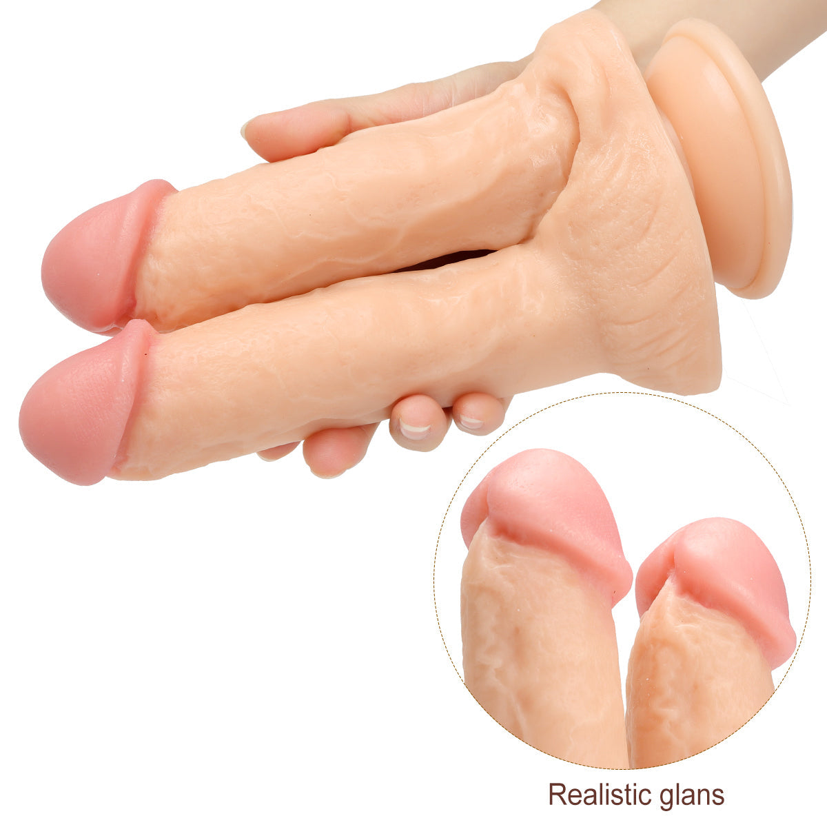 Realistic Textured Suction Cup Double Penetration Dildo