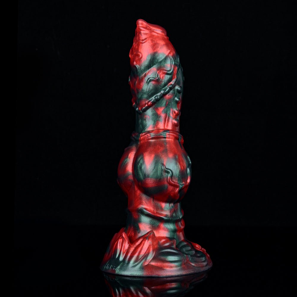 Red Black Fantasy Knot Textured Dog Dildo