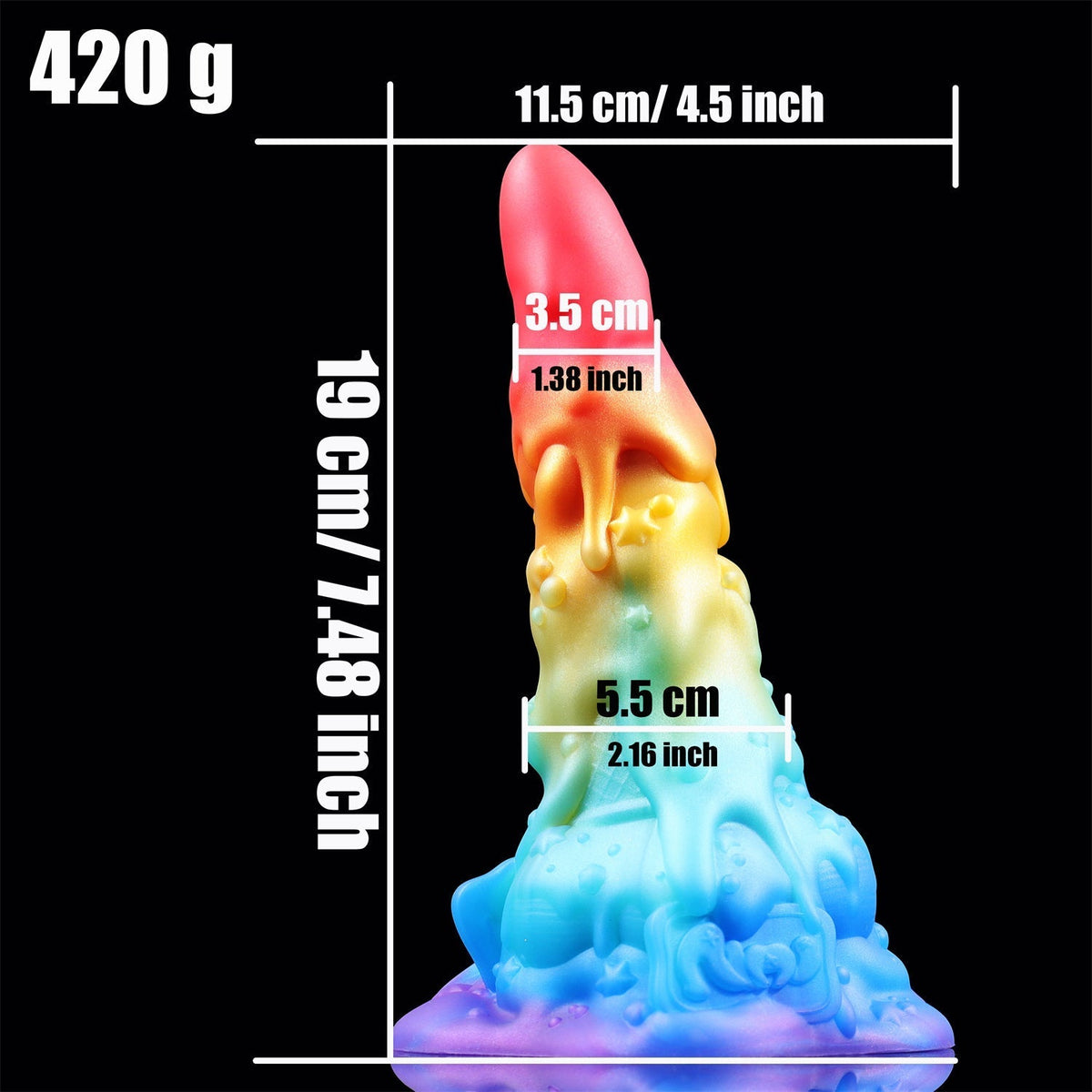 7 Inch Tapered Cone Discreet Rainbow Dildo