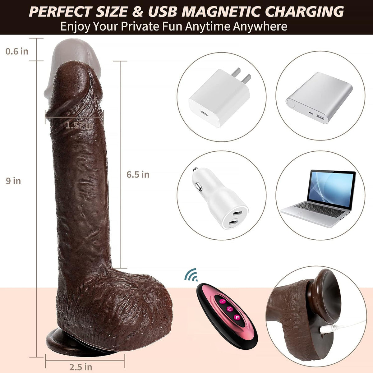 Remote Control Black Vibrating Thrusting Dildo