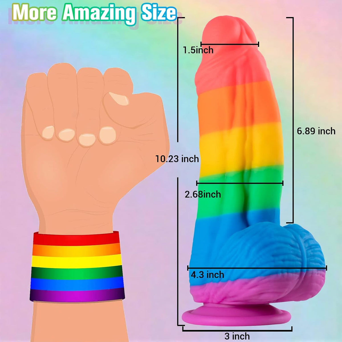 25.4 cm Realistic Large Rainbow Dildo