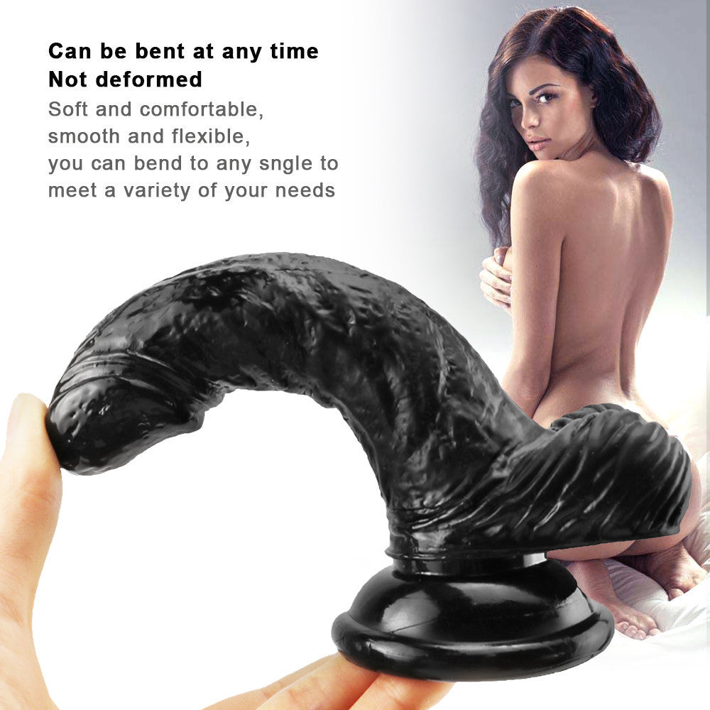 6.1 Inch Black Realistic Textured Curved Small Dildo