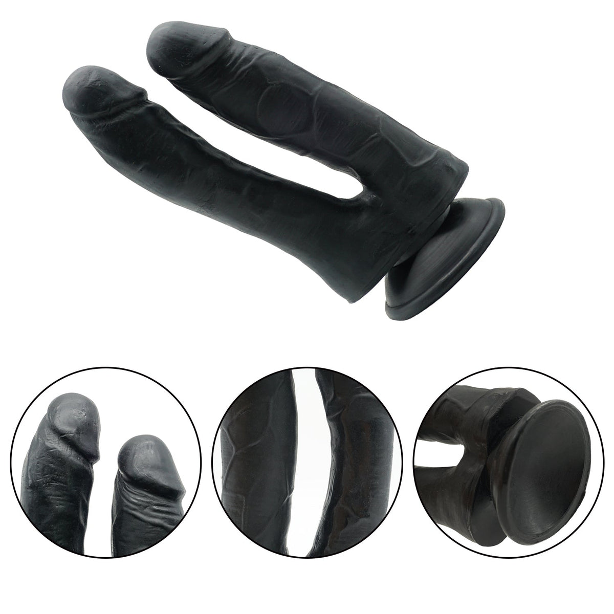 7 Inch Black Realistic Textured Double Penetration Dildo