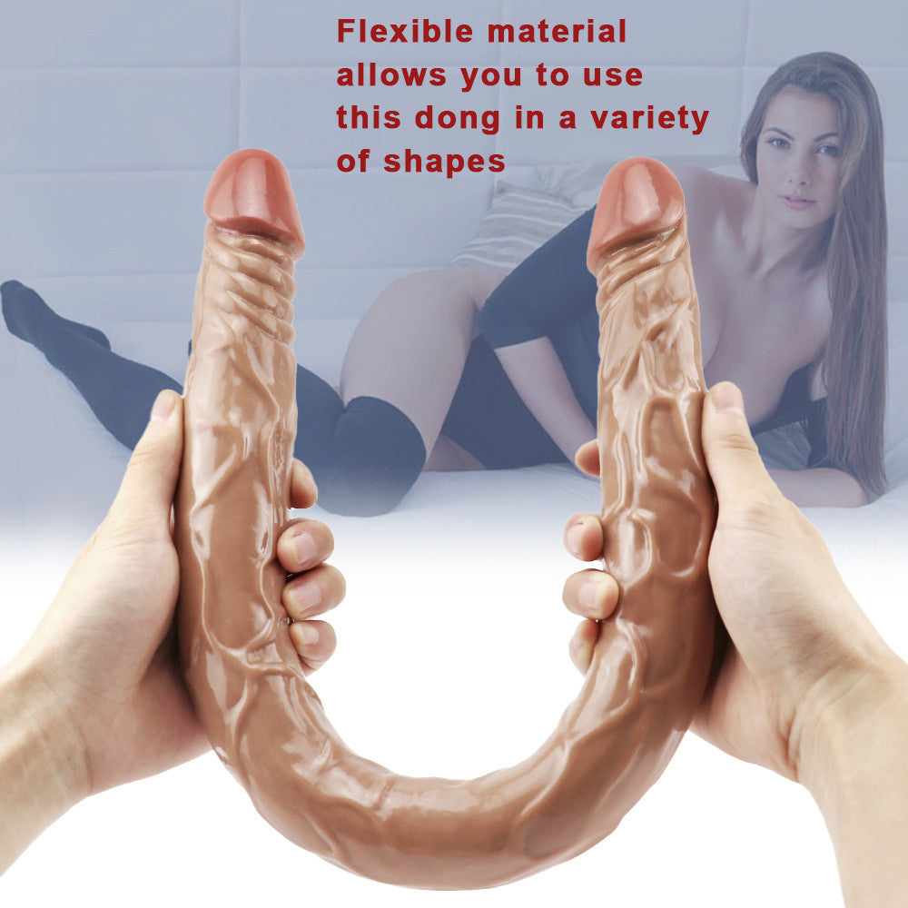 21 Inch Brown Realistic Lesbian Double Ended Dildo