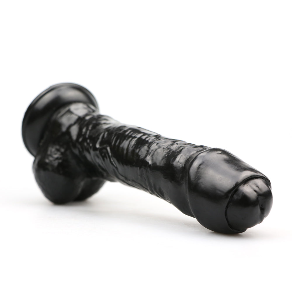 8.26 Inch Black Realistic Textured Dildo with Foreskin