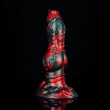 Red Black Fantasy Knot Textured Dog Dildo