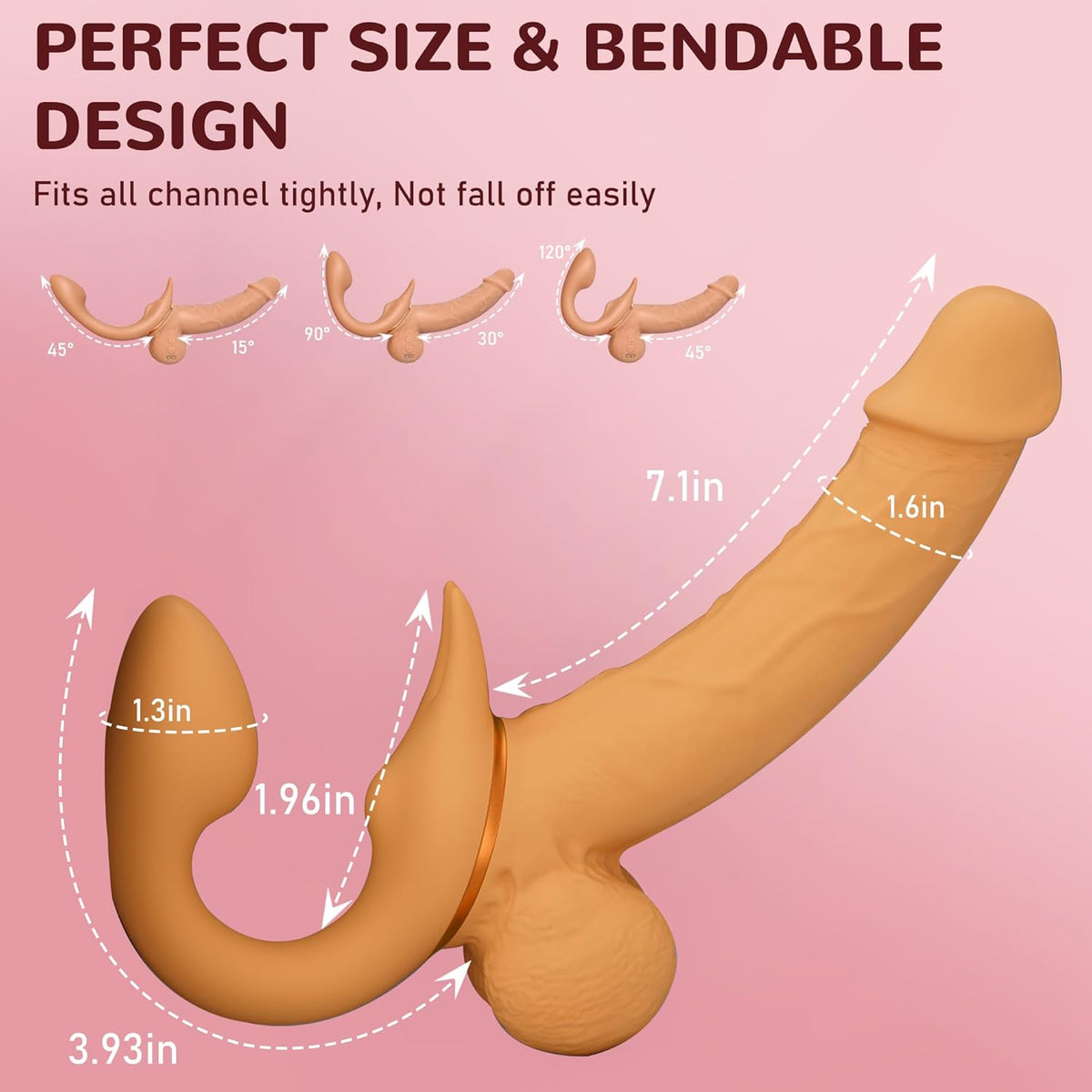Brown Lesbian Vibrating Curved Strapless Dildo