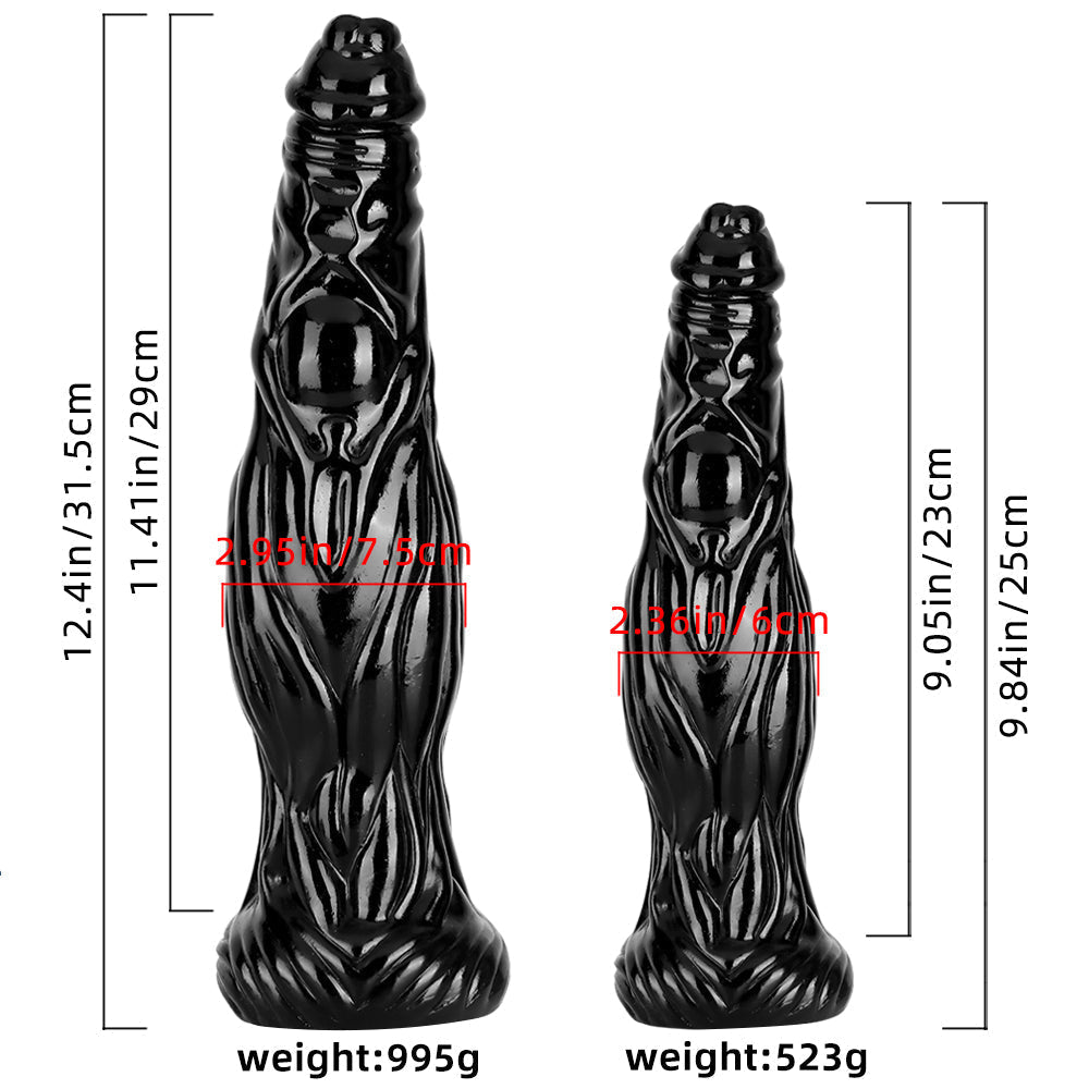 12 Inch Black Ribbed Tapered Monster Dragon Dildo