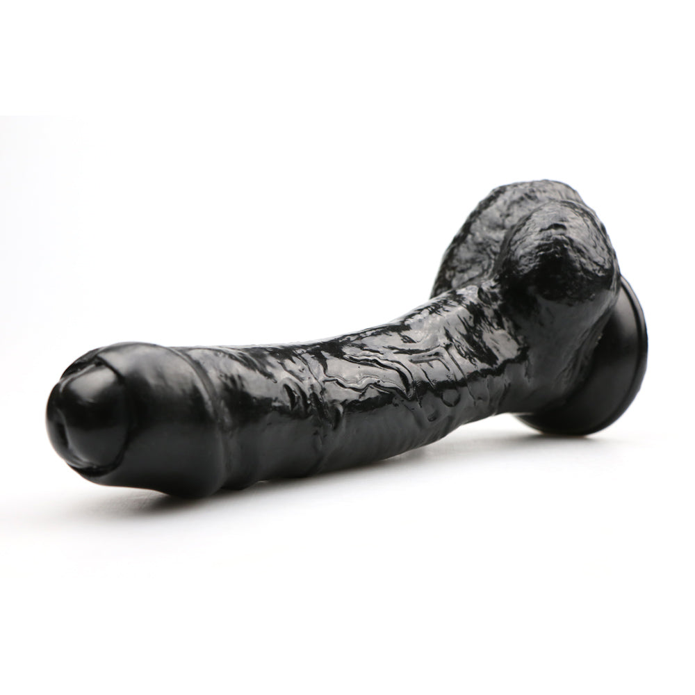 8.26 Inch Black Realistic Textured Dildo with Foreskin