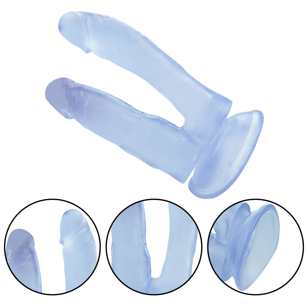 Blue Clear Jelly Silicone Double Penetration Dildo