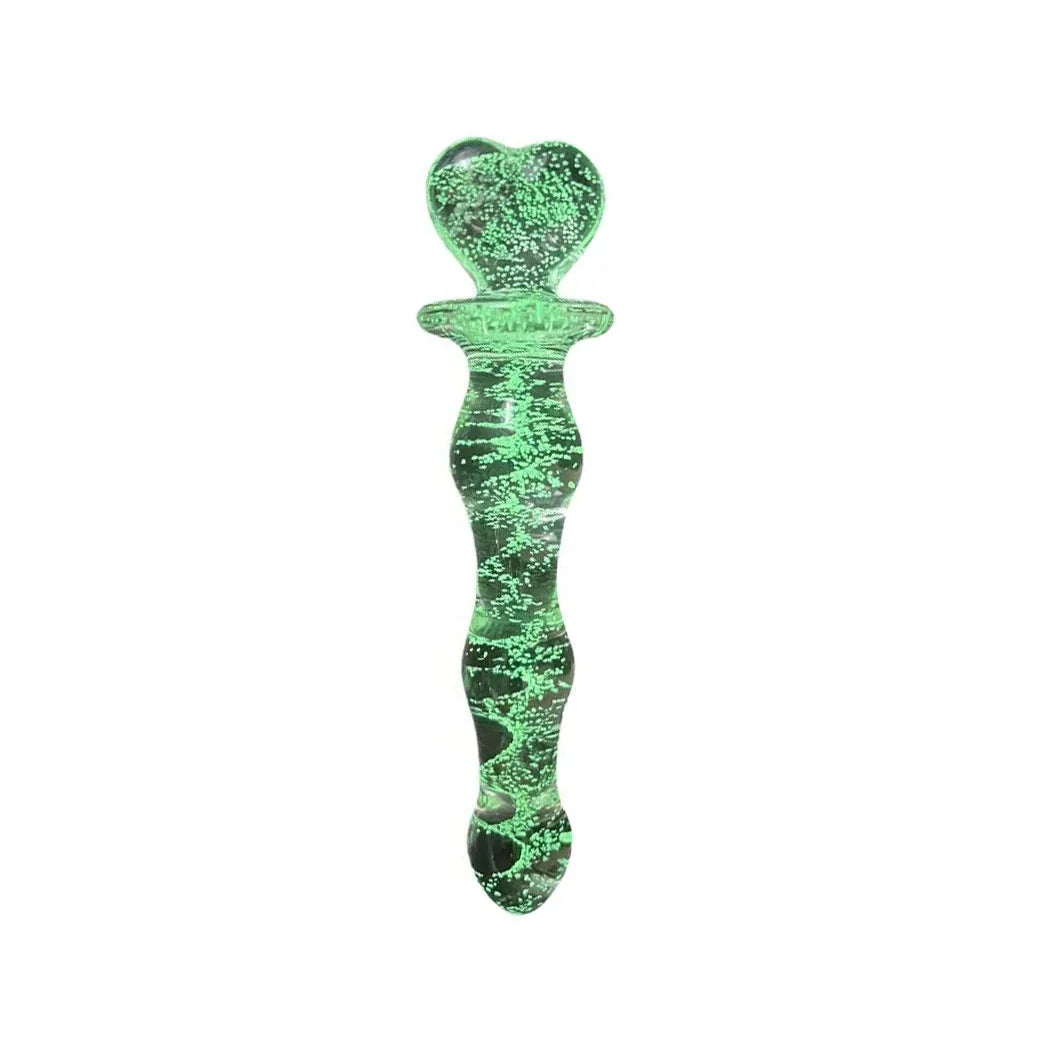 Green Heart Light up Glass Anal Dildo