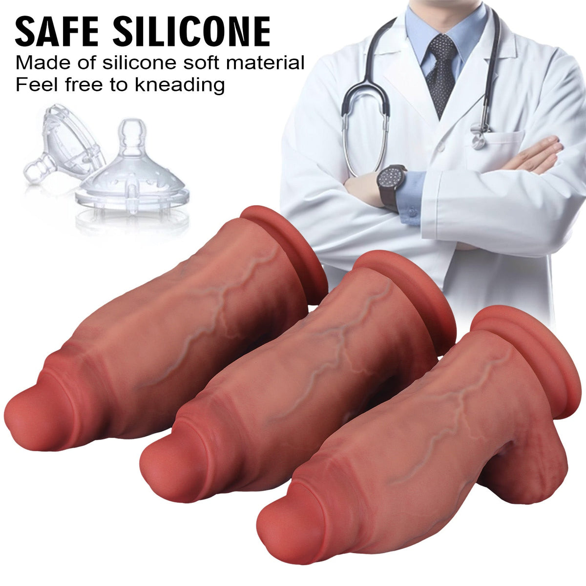 3 Inch Wide Silicone Girthy Dildo With Foreskin