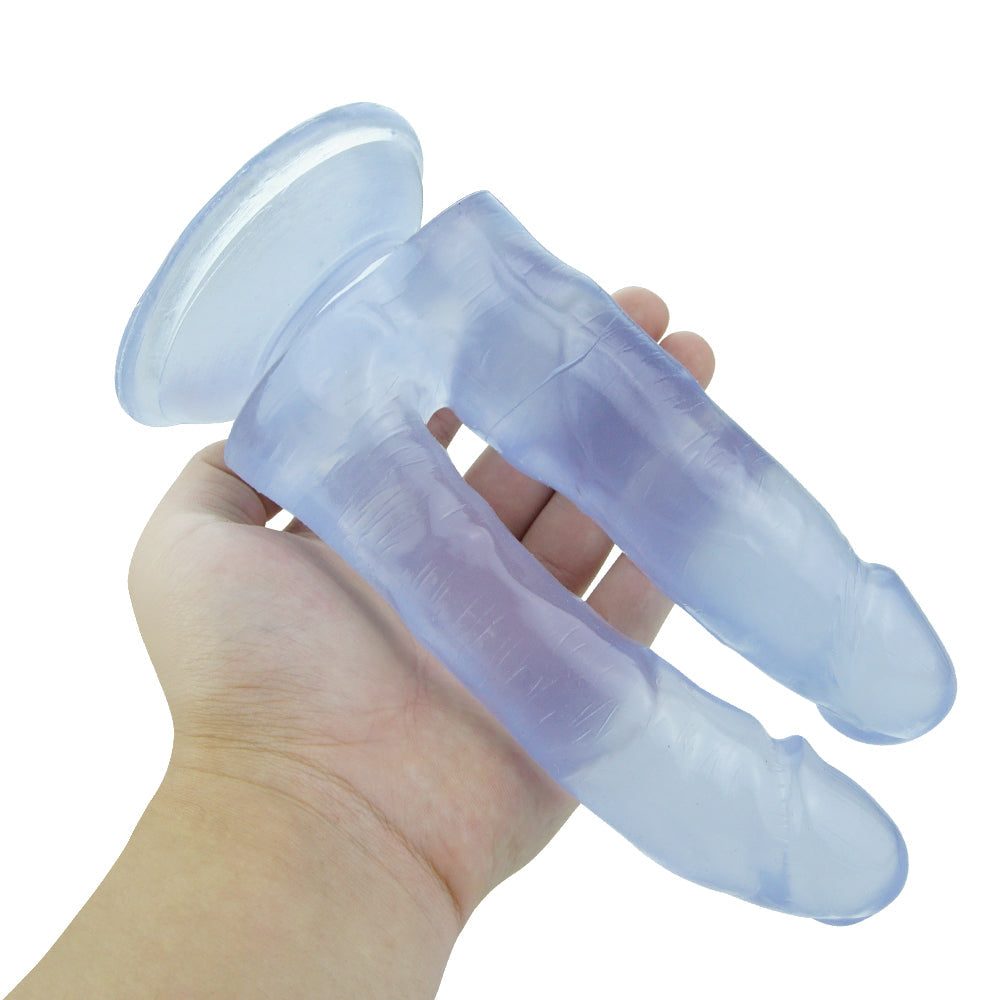 Blue Clear Jelly Silicone Double Penetration Dildo
