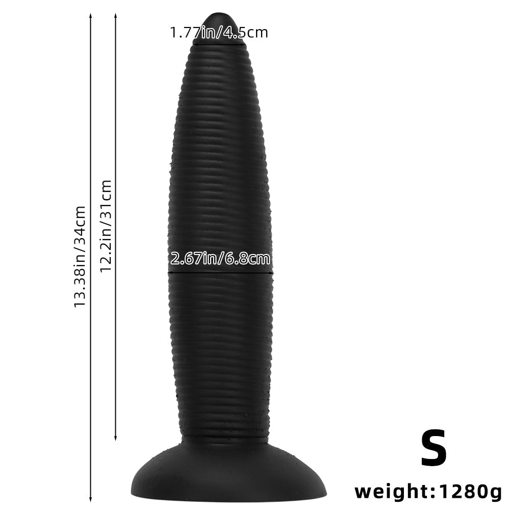 34 cm Threaded Ribbed Big Black Dildo
