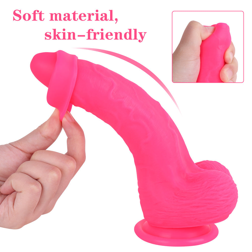 8 Inch Pink Women Using Dildo With Foreskin