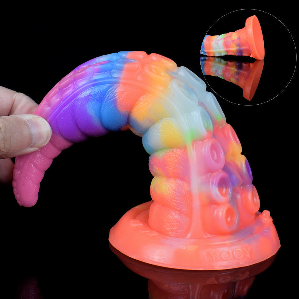 Rainbow Glow in the Dark Tongue Tentacle Dildo
