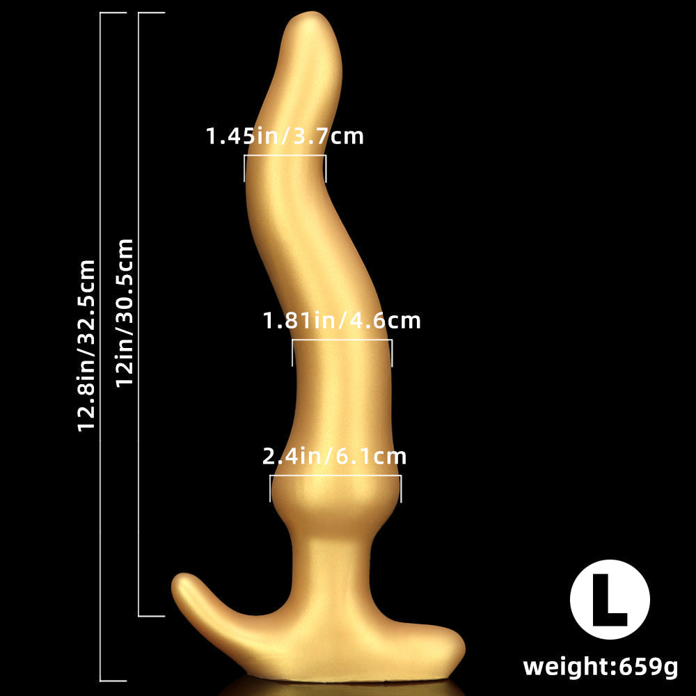 Gold Silicone Curved Huge Butt Plug