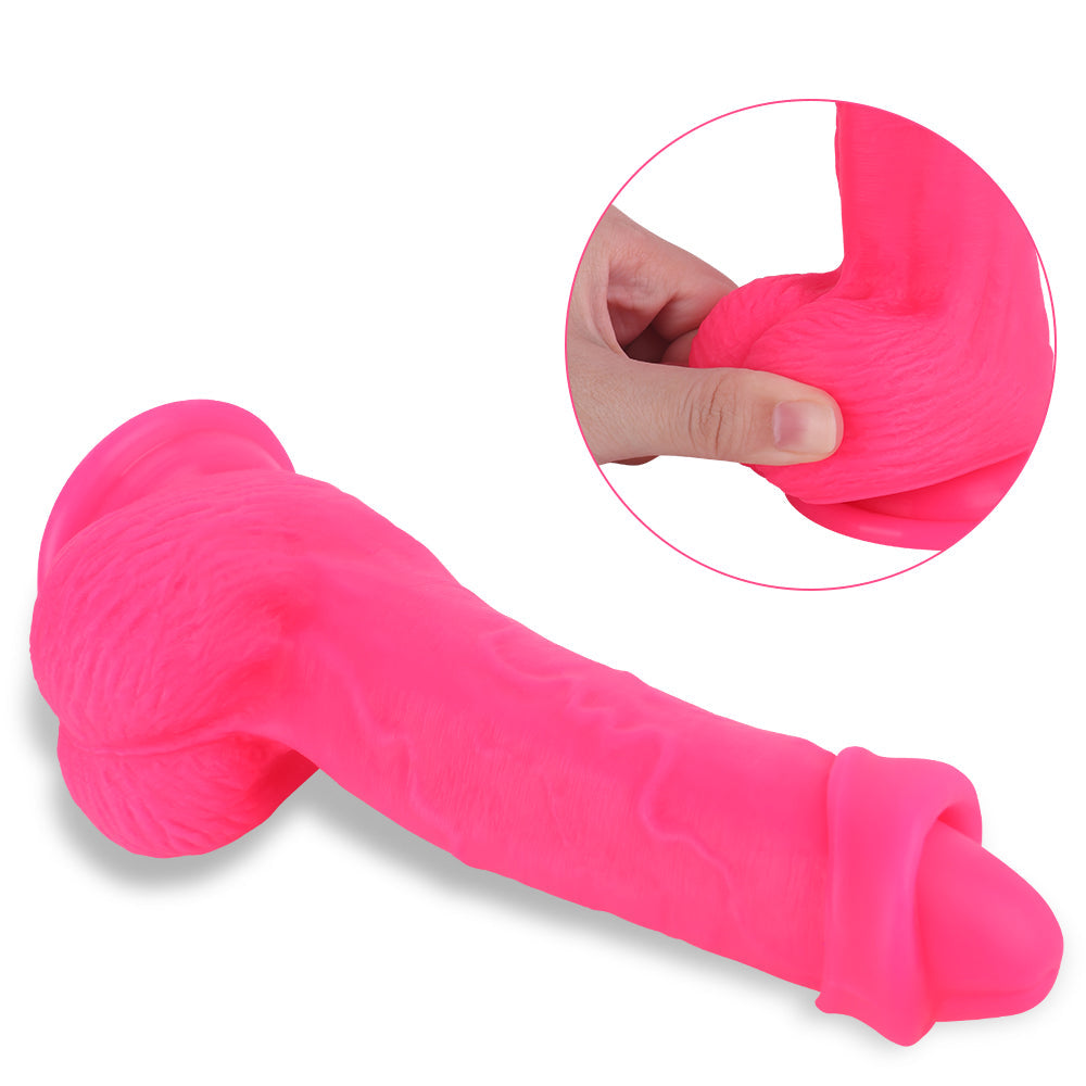 8 Inch Pink Women Using Dildo With Foreskin