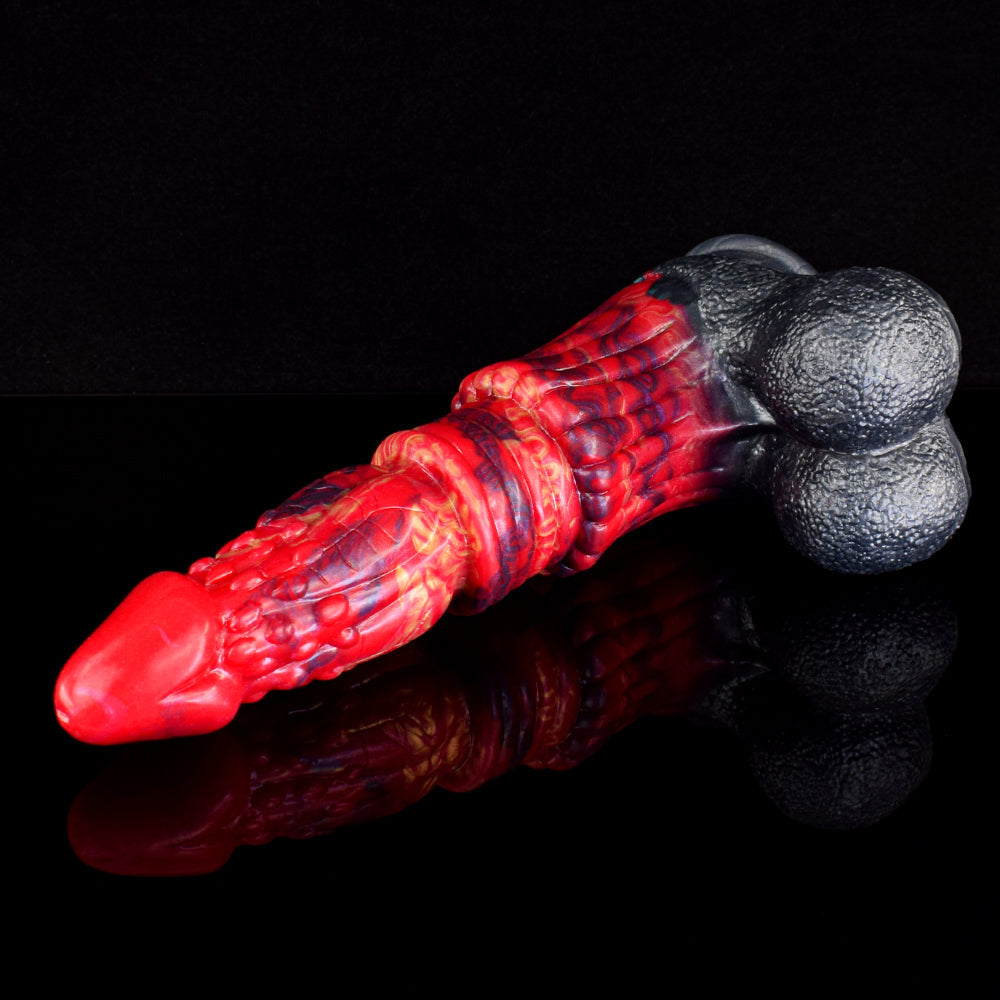 Red Fantasy Monster Ribbed Tapered Dildo