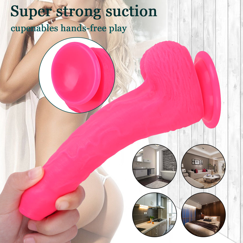 8 Inch Pink Women Using Dildo With Foreskin