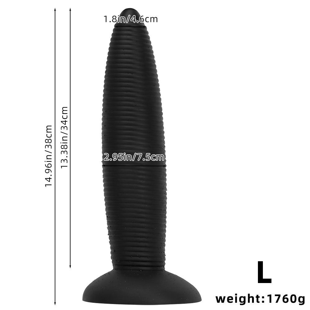 34 cm Threaded Ribbed Big Black Dildo