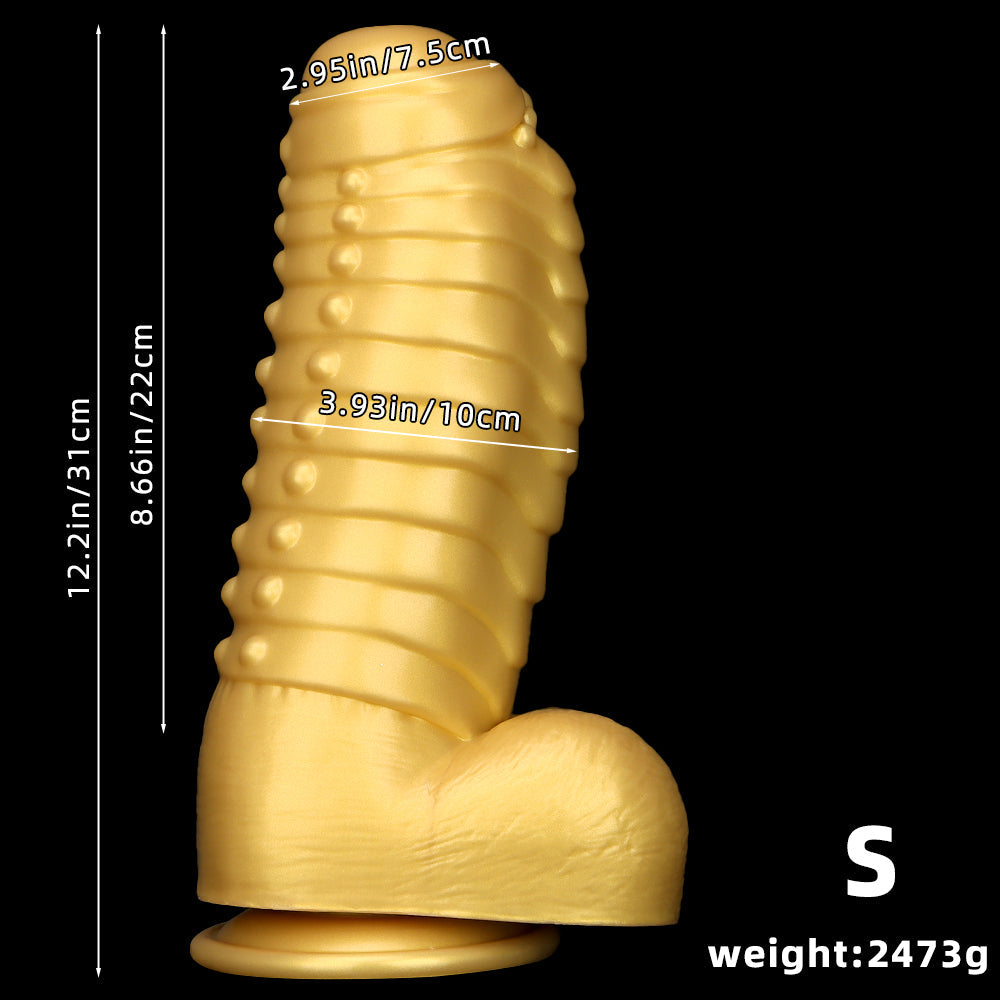 13 Inch Gold Huge Monster Textured Curved Dildo