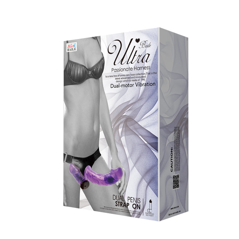 Purple Adjustable Dual Vibrating Strap On Dildo