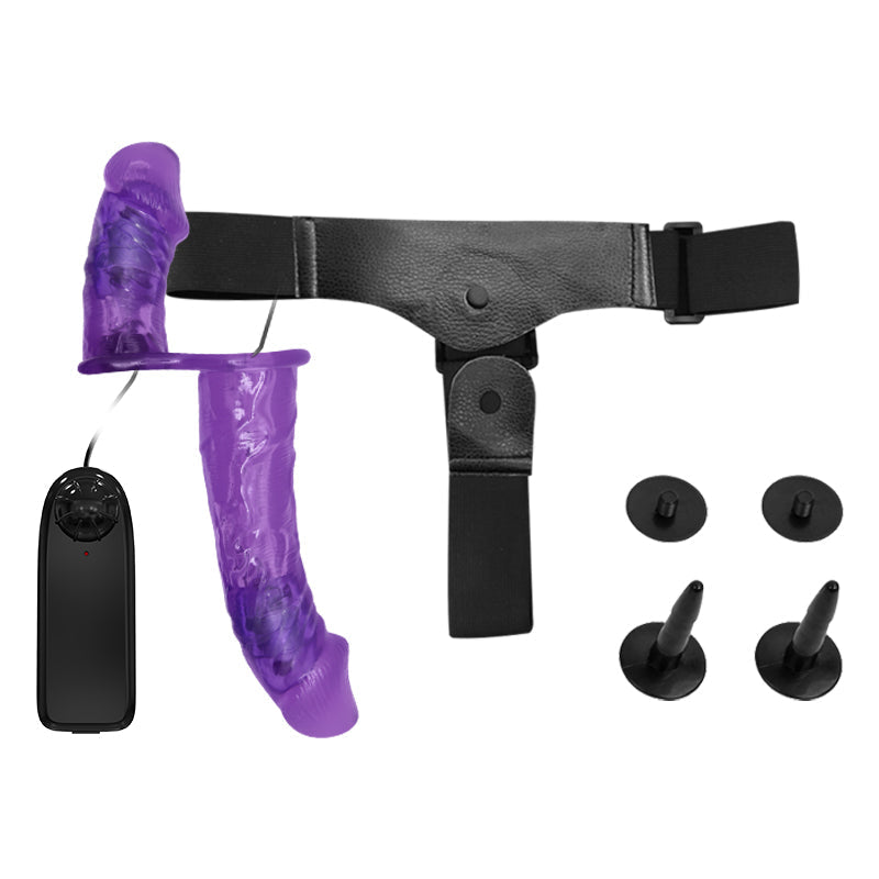 Purple Adjustable Dual Vibrating Strap On Dildo