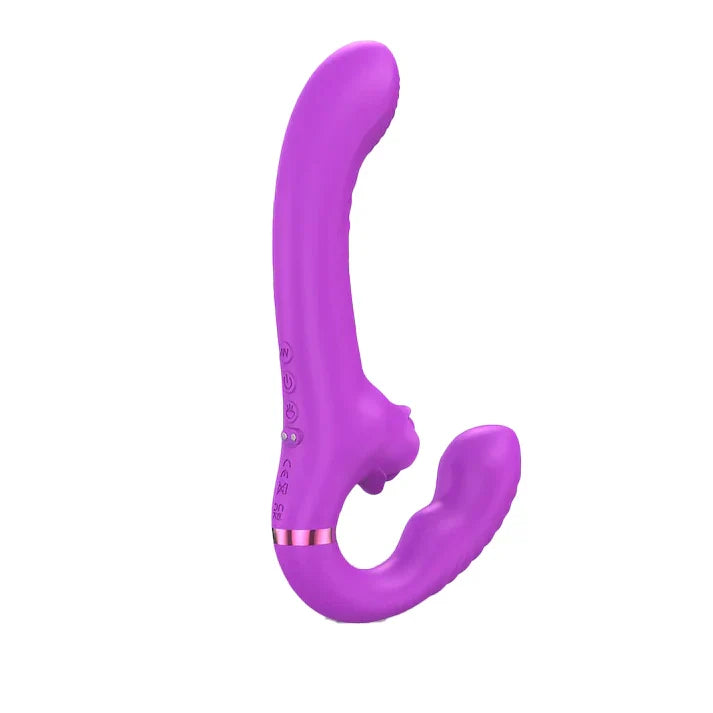 Couple Purple Curved Double Strap On Dildo