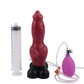 23 cm Red Fantasy Dog Knotted Squirting Dildo