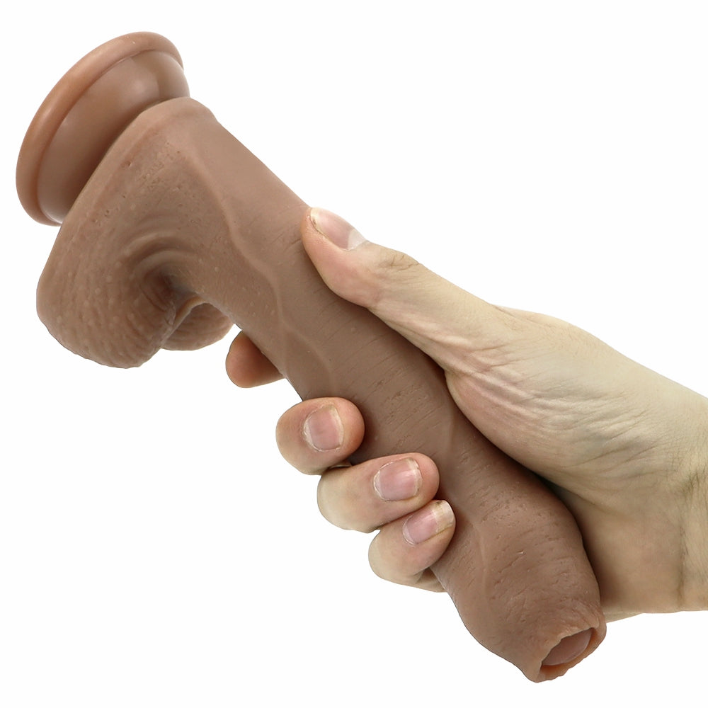 8 Inch Brown Suction Cup Realistic Dildo With Foreskin