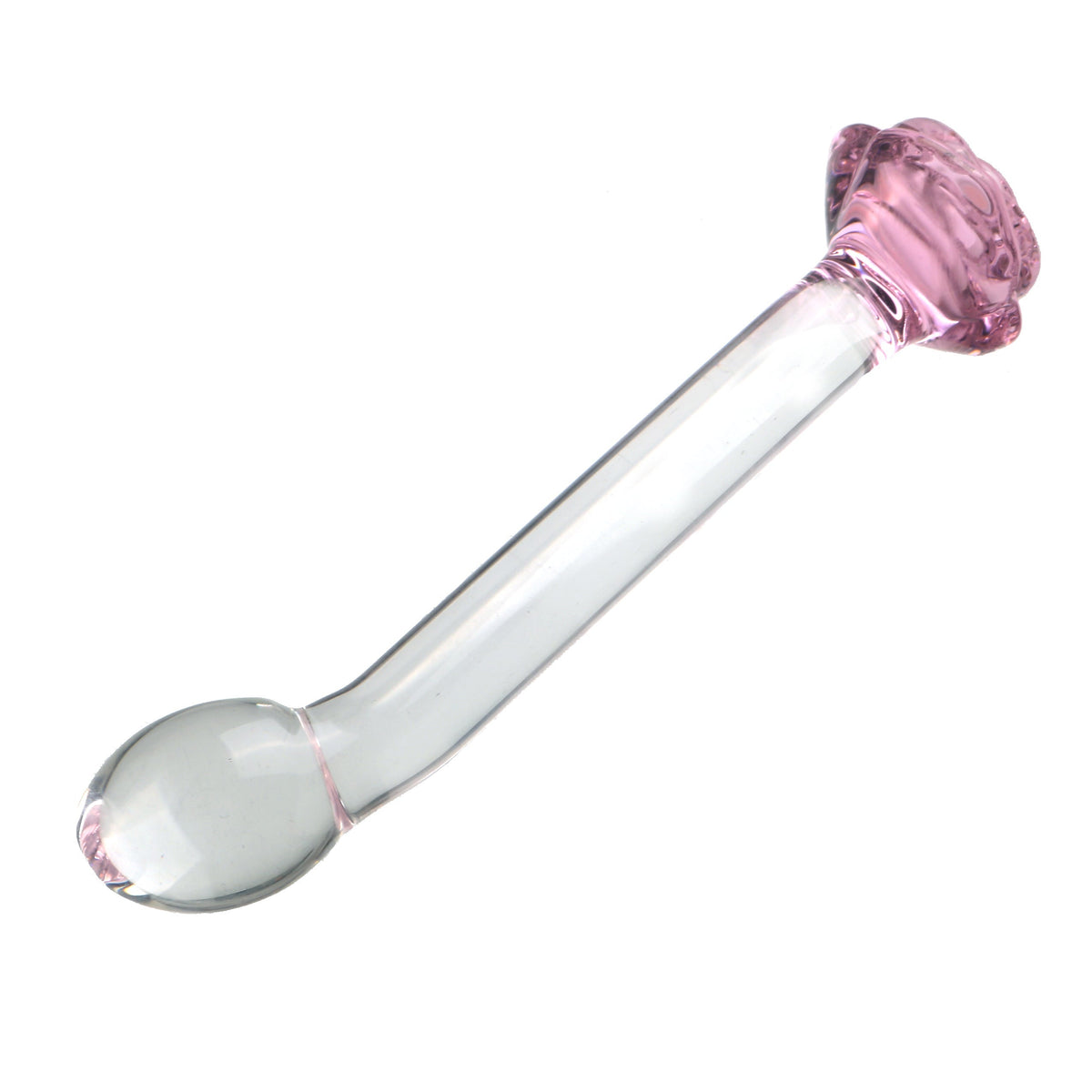 7 Inch Pink Rose Clear Glass Massager Dildo